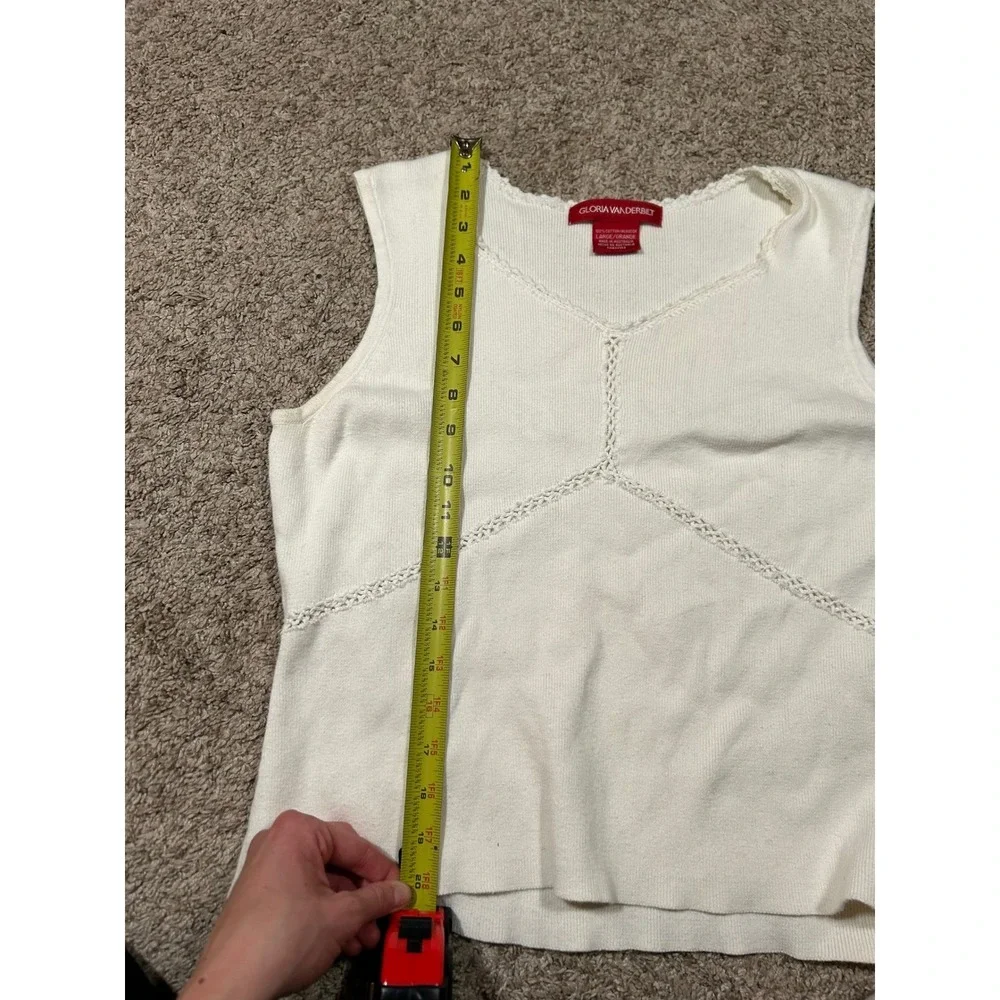 Gloria Vanderbilt Women's White‎ Knit Tank Top Coquette Festival Boho Cotton L - Picture 5 of 5